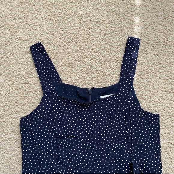 Loft Polka Dot Square Neck Sleeveless Cropped Jumpsuit Tie Waist Belt Size 0P - Picture 3 of 14
